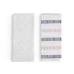 Set de 2 Toallas de Cocina Diseño Rayas Blanco y Gris