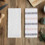 Set de 2 Toallas de Cocina Diseño Rayas Blanco y Gris