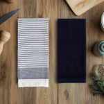 Set de 2 Toallas de Cocina Diseño Rayas Blanco y Gris