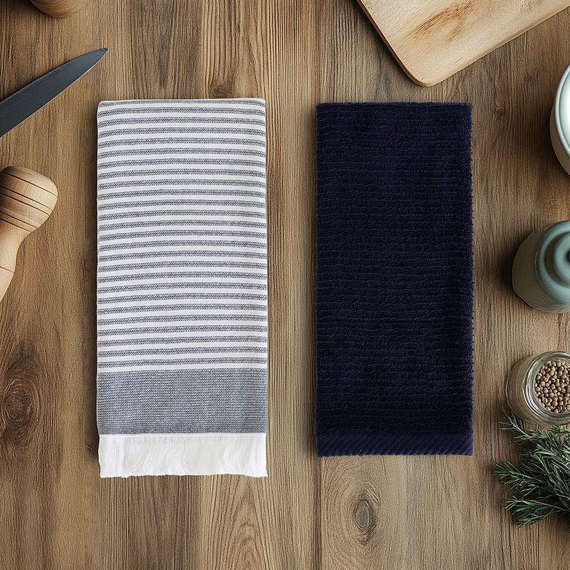 Set de 2 Toallas de Cocina Diseño Rayas Blanco y Gris