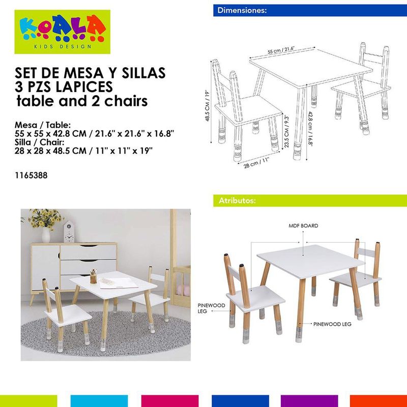 Set Infantil de Mesa y 2 Sillas Diseño Lápices