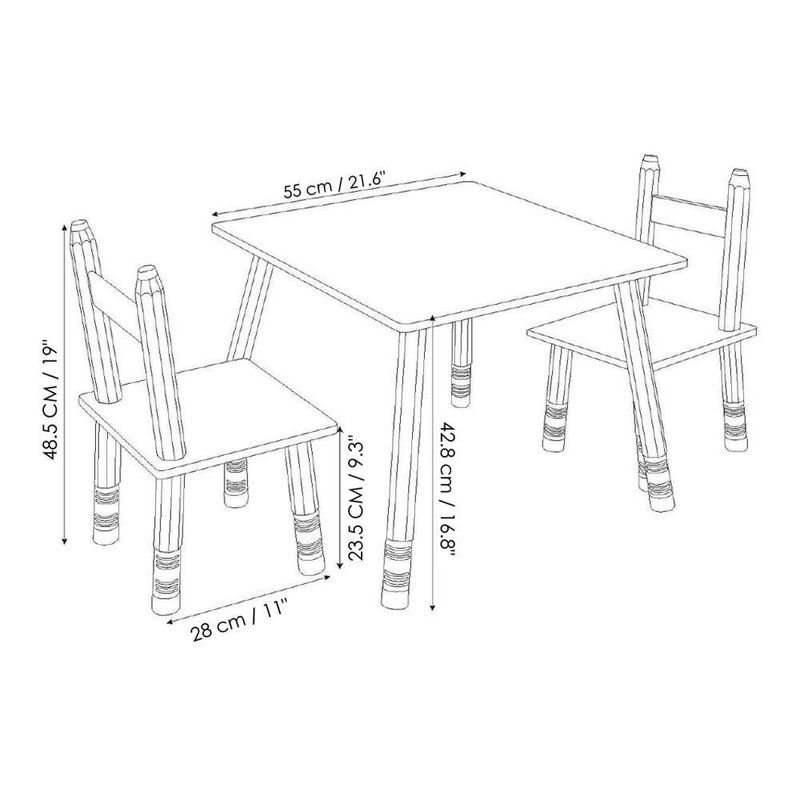 Set Infantil de Mesa y 2 Sillas Diseño Lápices