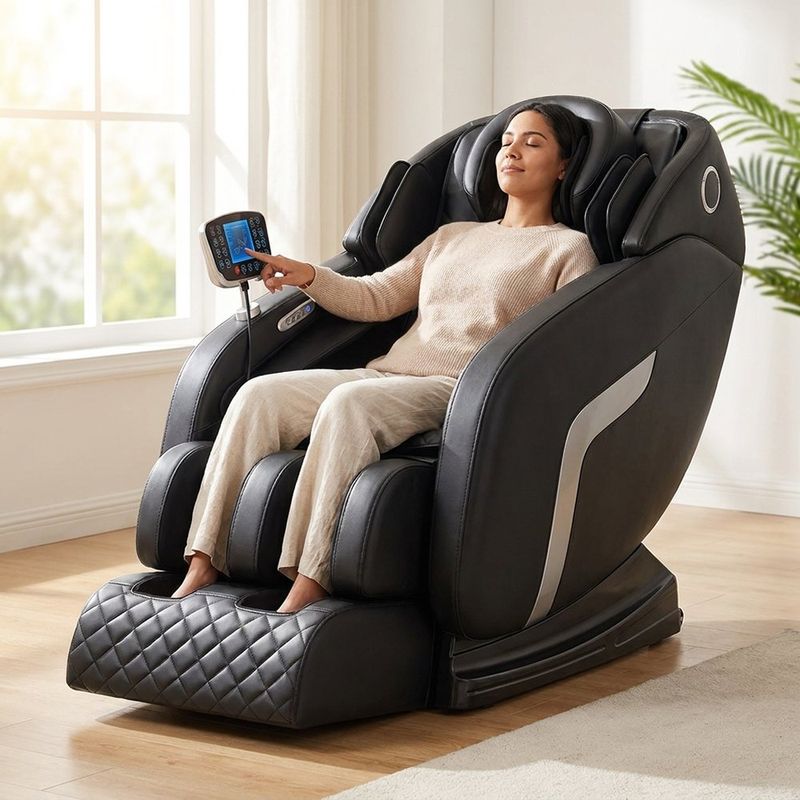 Sillón de Masaje Multifunción con Gravedad Cero, Pantalla LCD y Bluetooth Negro