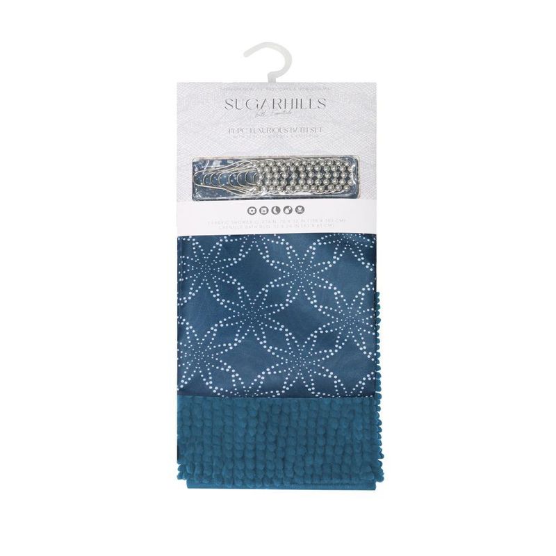 Set de Cortina + Alfombra Chenille Navy 14 Pzas