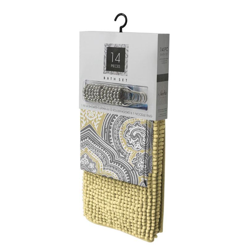 Set de Cortina + Alfombra Amarillo 14 Pzas