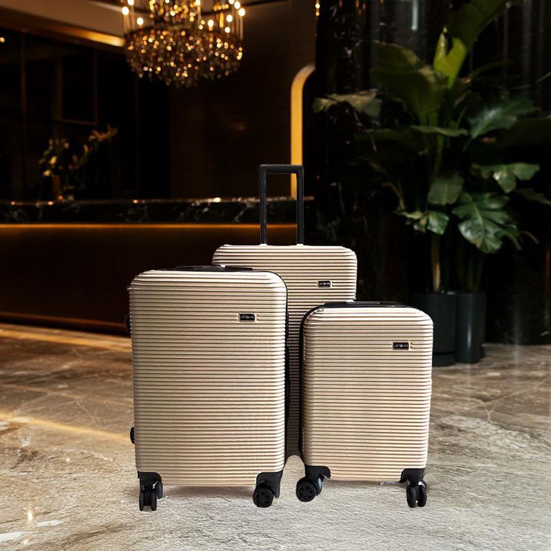 Set de 3 Maletas Doradas con Ruedas Giratorias