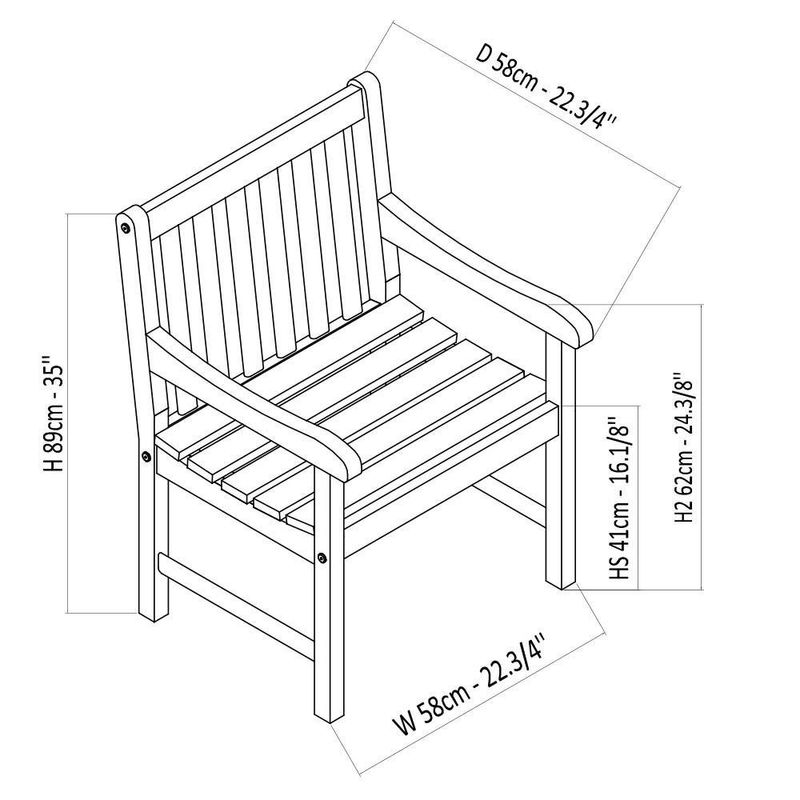 Silla de Madera para Exterior con Brazos y Diseño Clásico