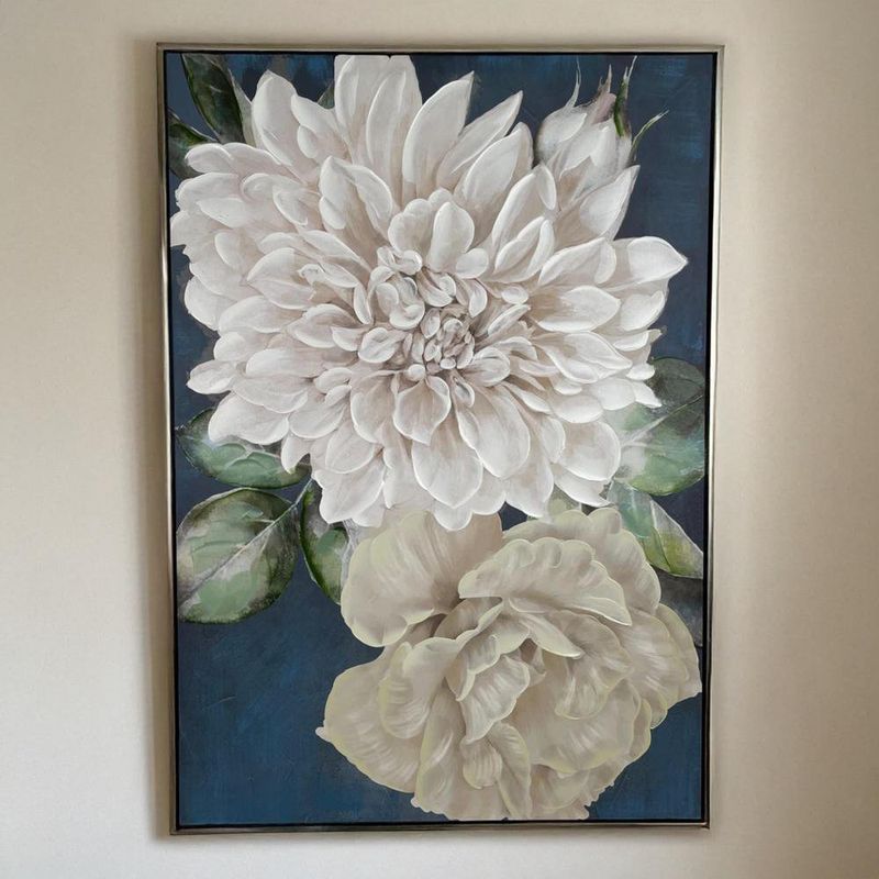 Cuadro Decorativo con Relieve con Flores en Tonos Neutros