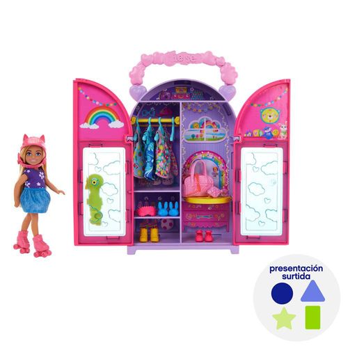 Barbie Chelsea y Armario de Juguete con Ropa y Accesorios, Set de 17 Piezas