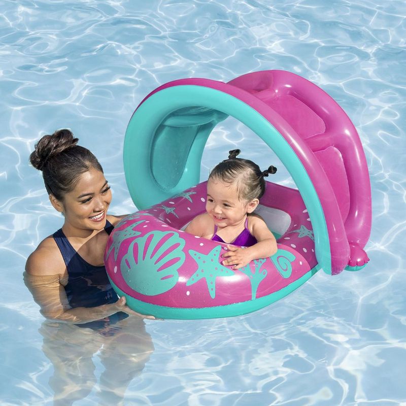 Flotador Inflable para Bebé con Sombrilla y Asiento Seguro Colores Surtidos