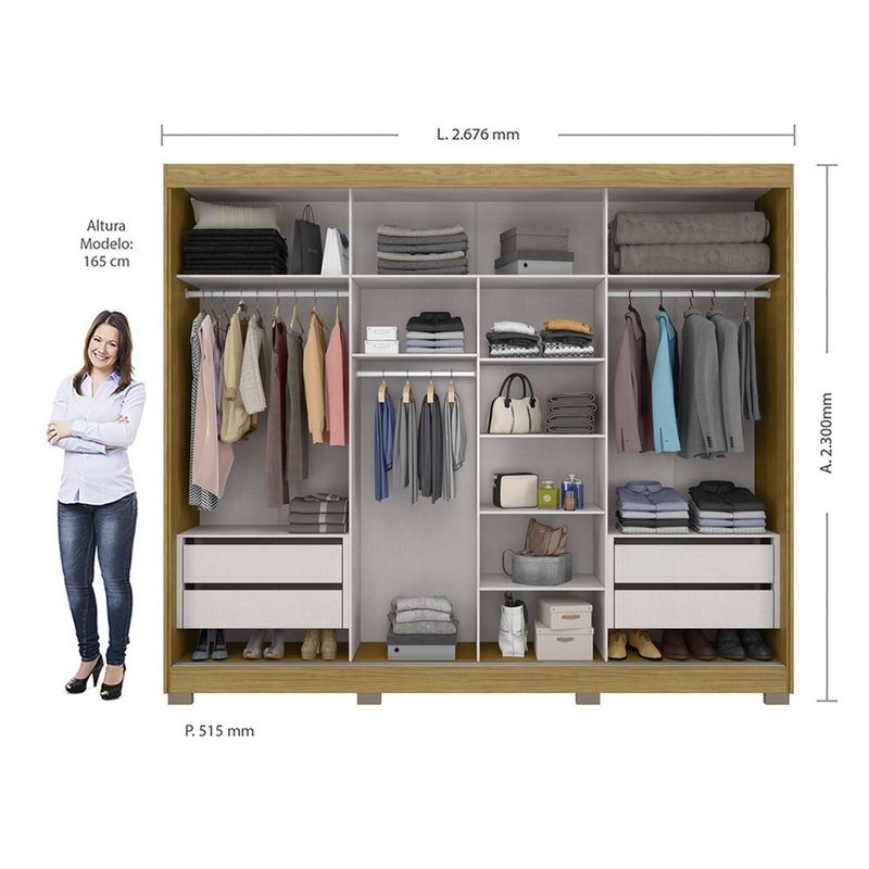 Armario Mario con Puertas Corredizas y Espejo de 268 x 52 x 230 Cm