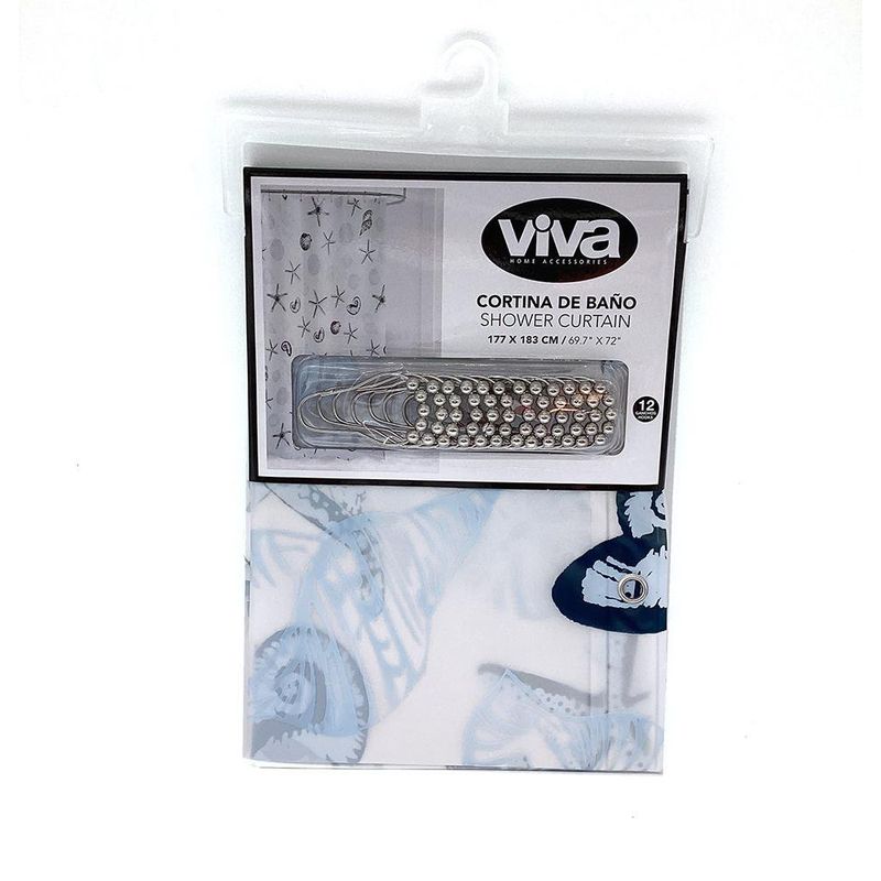 Cortina de PEVA con Ganchos para Baño de 177 x 183 cm Diseño Océano