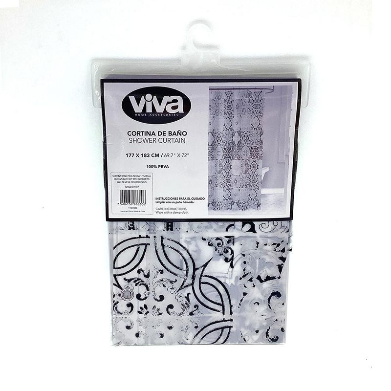 Cortina de Baño Transparente Peva Negra 177 X 183 Cm