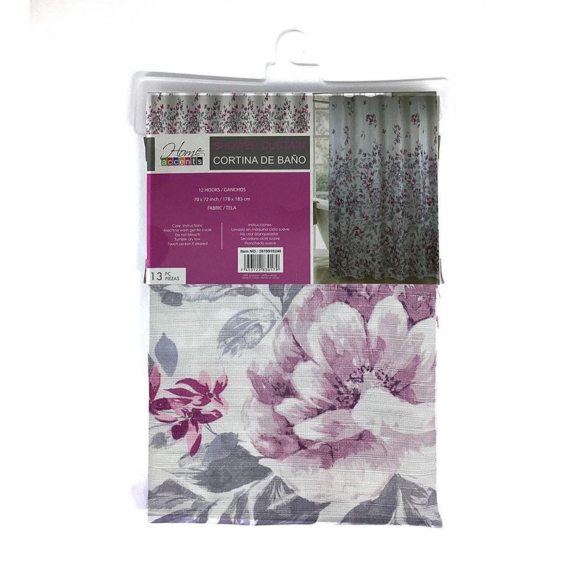 Cortina de Baño Tela Floral con Ganchos 178 X 183 Cm