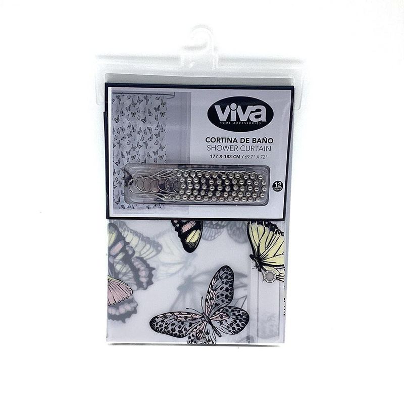 Cortina de PEVA para Baño Diseño Mariposas con Ganchos