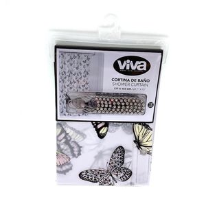 Cortina de PEVA para Baño Diseño Mariposas con Ganchos