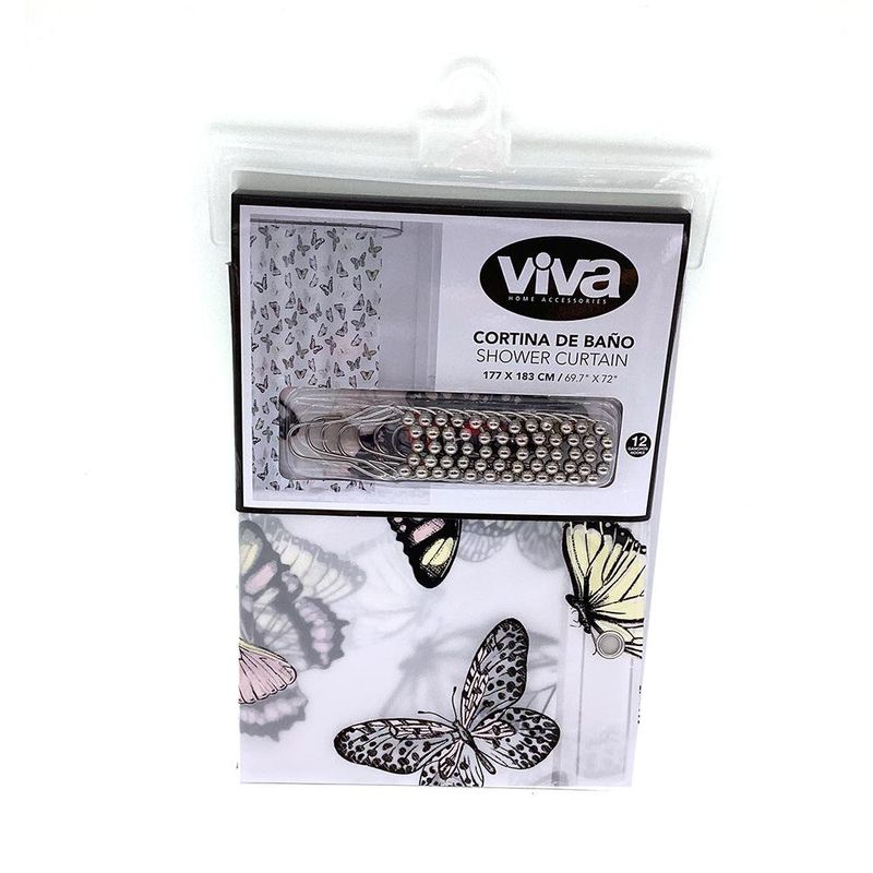 Cortina de PEVA para Baño Diseño Mariposas con Ganchos