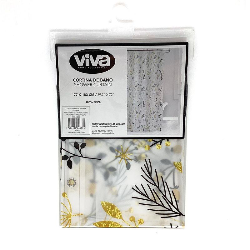 Cortina de Baño Transparente Peva Amarilla 177 X 183 Cm