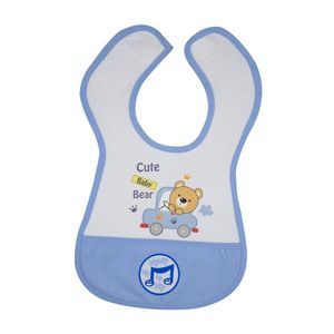 Babero con Bolsillo y Diseño de Oso Celeste