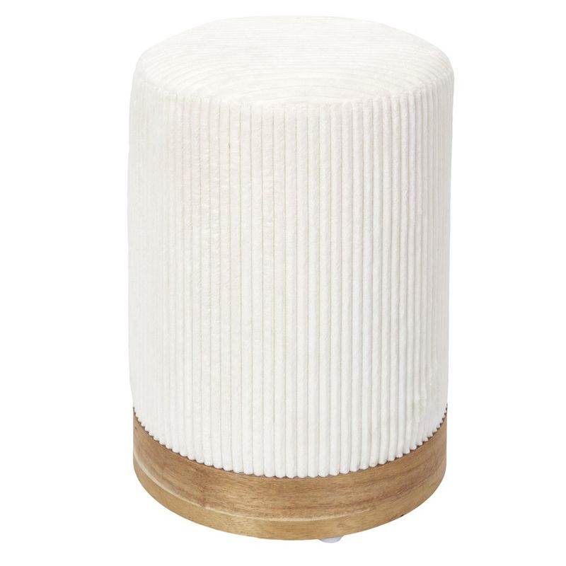 Banco Tapizado Tipo Pana Blanco con Base de Madera
