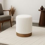 Banco Tapizado Tipo Pana Blanco con Base de Madera