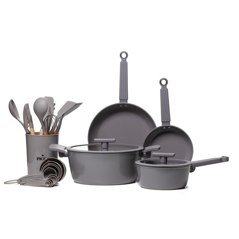 Batería de Cocina 26 Piezas Gris con Antiadherente