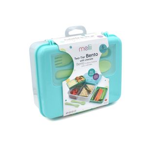 Bento de 2 Niveles Celeste con Cubiertos