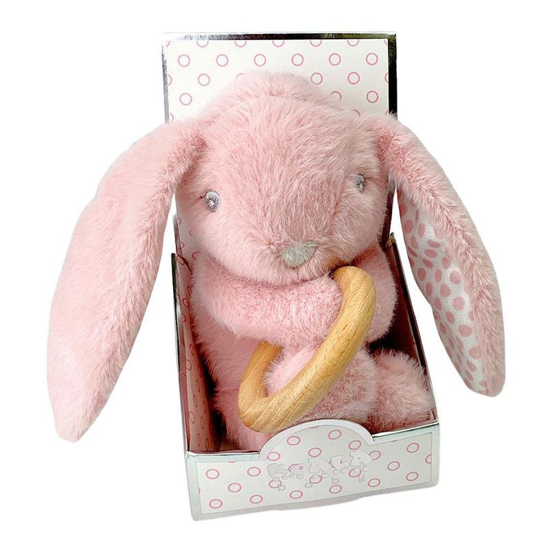 Peluche de Conejo Rosa con Aro de Madera