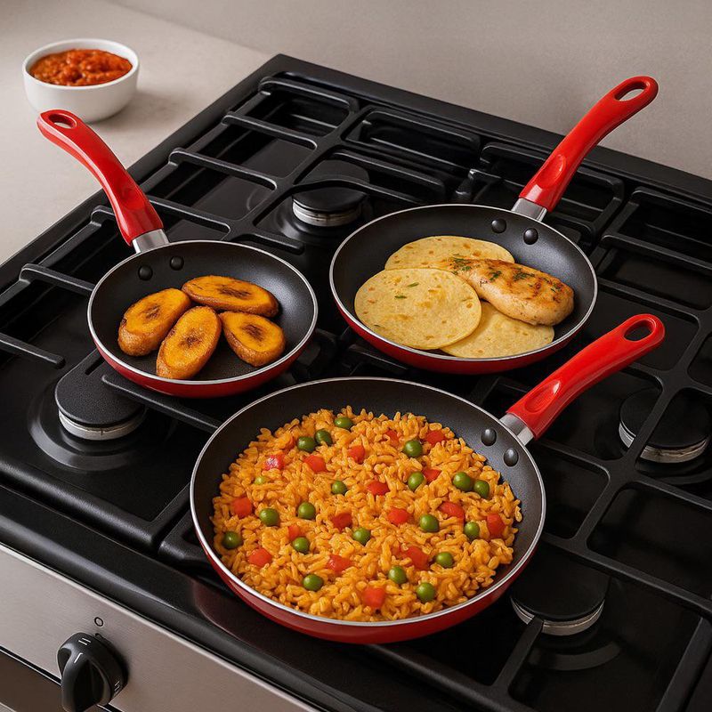 Set de 3 Sartenes Antiadherentes con Mango Ergonómico