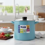 Olla Recta Alta Aqua Bay de 22 cm con Tapa de Vidrio Color Azul Celeste