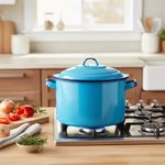 Olla Recta de 24 cm de Peltre con Tapa para Cocina Color Azul Turquesa