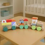 Tren de Madera Didáctico para Armar y Jugar con 16 Bloques Geométricos