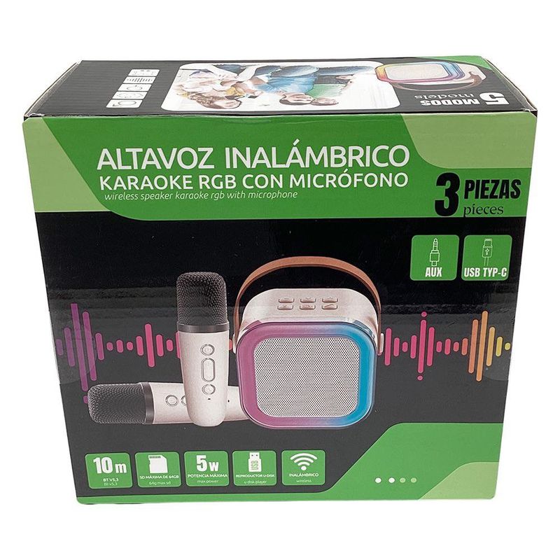 Mini Karaoke con 2 Micrófonos Inalámbricos