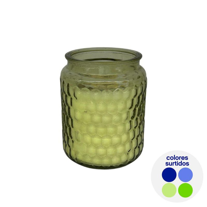 Vela Citronela en Frasco de Vidrio Texturizado Colores Surtidos