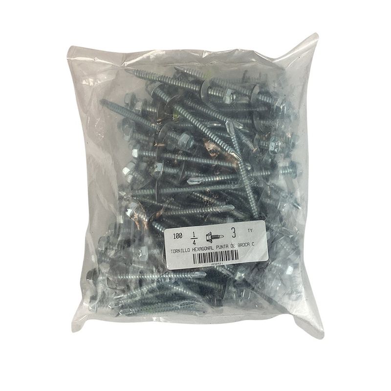 Set 100 Pzas Tornillos Polser 1/4 Plg x 3 Plg con Broca
