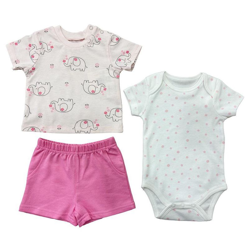 Set Conjunto Elefante Rosa 3 Pzas 6-9 Meses