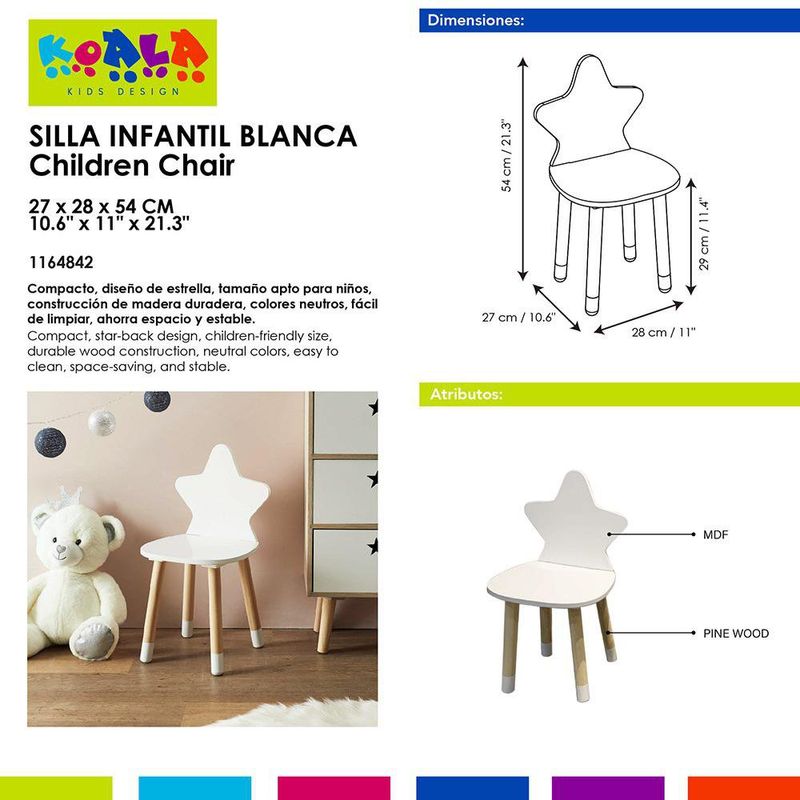 Silla Infantil Blanca con Respaldo de Estrella