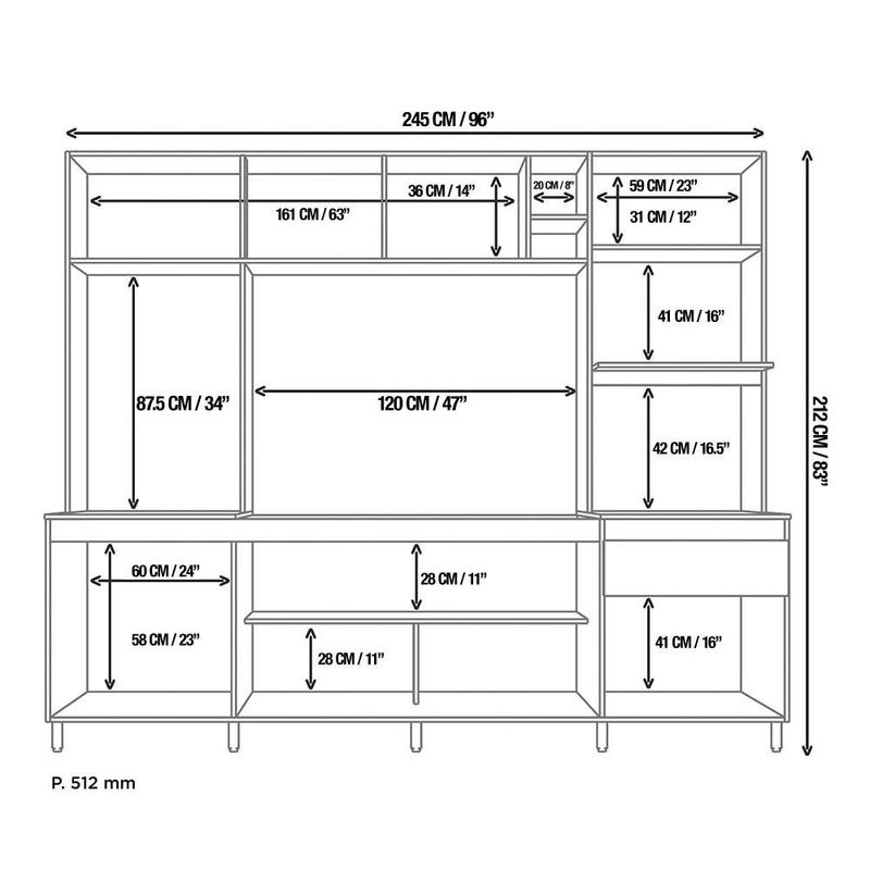 Mueble Zoe Negra con Alacena y Múltiples Compartimentos