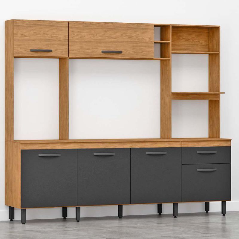 Mueble Zoe Negra con Alacena y Múltiples Compartimentos