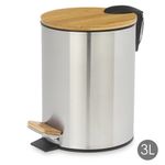 Papelero 3L con Tapa de Acero y Bambú