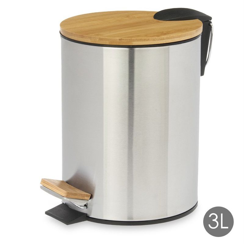 Papelero 3L con Tapa de Acero y Bambú