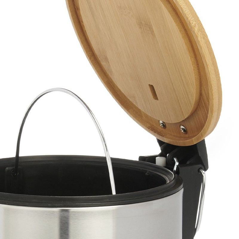Papelero 3L con Tapa de Acero y Bambú