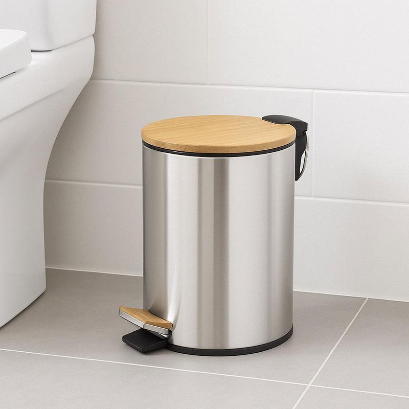 Papelero 3L con Tapa de Acero y Bambú