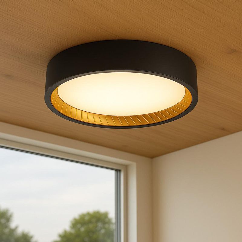 Plafón LED Redondo Negro con Interior Dorado