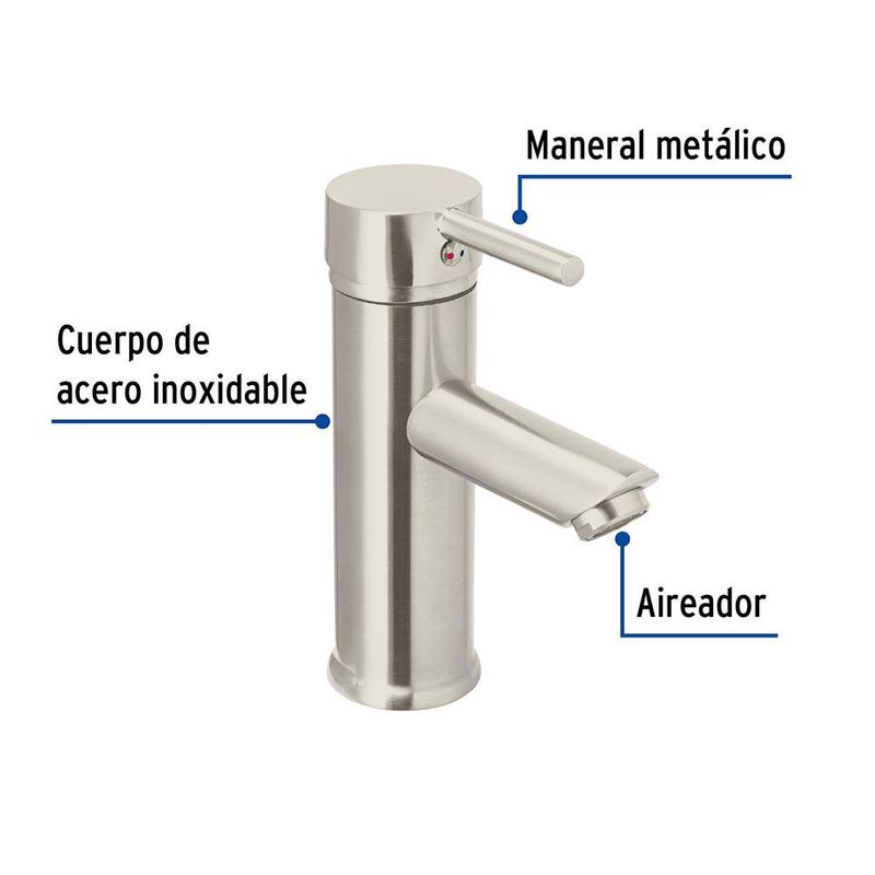Grifo Monomando para Lavamanos Cuello Bajo Tubig 17 cm Satinado