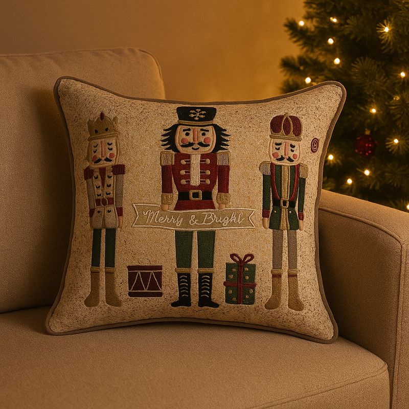 Cojín Navideño con Diseño de Cascanueces