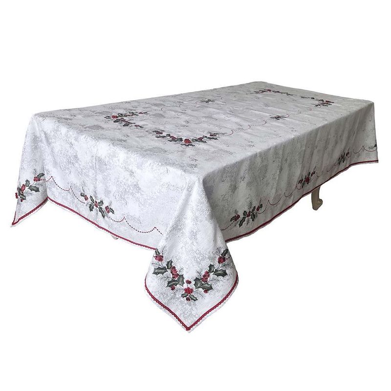 Mantel Rectangular Navideño con Diseño de Muérdago Beige