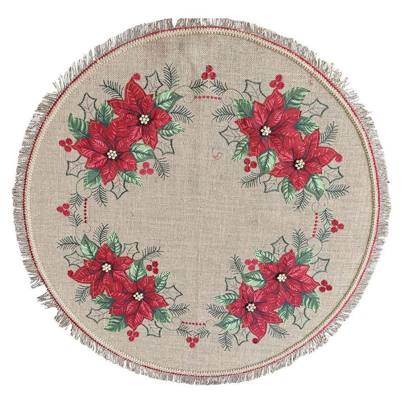 Mantel Redondo con Diseño de Flores de Pascua