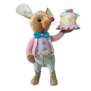Figura Decorativa de Ratón con Pastel Multicolor