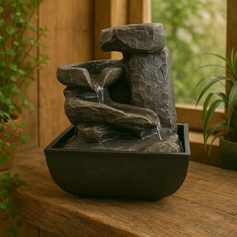 Fuente Decorativa con Luz Efecto Piedra 13.3x18cm